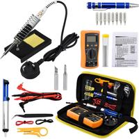 JCD 60W Adjustable Temperature Soldering Iron Kit 11-in-1 With 5 Tips, Solder Wire Stand Welding Tool for Soldering and Repair