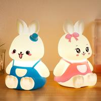 Cute Kids Night Lights 5 Colour Changing LED Silicone Rabbit Lamp with Battery, for Nursery Children