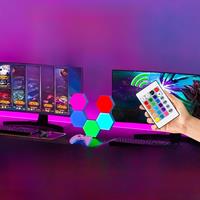 RGB LED Quantum Light USB 5V Cellular Hexagonal Lights Background Wall Atmosphere Lamp 18-Color Touch Sensing with Remote 4Modes