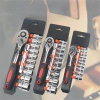 12pcs Socket Ratchet Handle Wrench Set 1/4 3/8 1/2 Spanner Kit With Extension Rod and 10 Common Sockets Car Repair Hand Tools