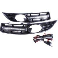 Front Bumper Fog Lamps Light Grill Grilles + DRL LED for Passat B6 2007-2011 Waterproof