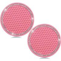 2Pcs Pink Bling Car Cup Holders Rhinestone Car Anti Slip Insert Cup Mat Drink Coasters Crystal Vehicle Accessories