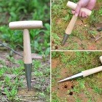 Hand Sow Dibbler With Wood Handle For Sowing Seeds Transplanting Plants Planting Bulbs Digging