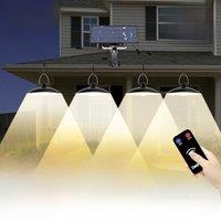 LED Solar Pendant Lights Indoor Outdoor Shed Lamp 1/2/3/4 Heads Courtyard Porch Patio Balcony Garden Camping With Remote Control