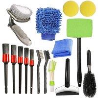 16Pcs Car Care Brush Kit Detailing Brushes Wheel Tire Brush Ice Shove Gloves Dirt Dust Clean Car Wash Cleaning Tools Set