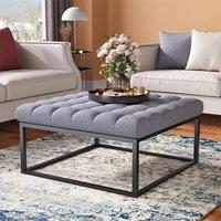 Multifunctional Household Square Linen Footstool with Metal Frame