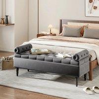 Grey Household Multifunctional Flip Top Storage Bench with Side Arms