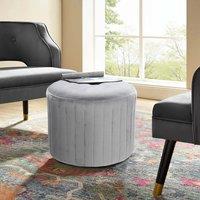 Grey Comfortable Round Velvet Stool Chair Dressing Table Ottoman for Living Room Bedroom