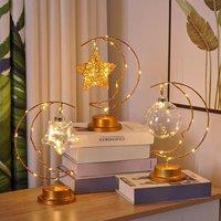 LED Iron Moon Night Light Star Light Bedroom Table Light Navidad Christmas Decorations 2024 Room Decor Atmosphere Table Lamp