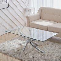 120x60CM Rectangle Tempered Glass Top Side Table with Chrome Legs