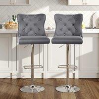 2 Pcs Velvet Upholstered Adjustable Bar Stools with Button Seat Back for Pub Dining Room