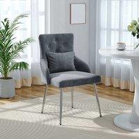 Grey Velvet Tufted Dining Chair with Cushion for Living Room Garden Kitchen Bedroom