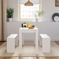 Set of 3 Modern Dining Room Table and Benches for Living Room Garden Kitchen Bedroom