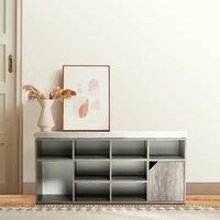 Grey Padded Shoe Storage Bench for Entryways Bedrooms 103cm W x 30cm D x 49.5cm H
