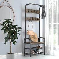 Freestanding Wooden Metal Coat Shoe Rack with Three-layer Shelves for Entryways Bedrooms Laundry