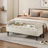 Beige Flip Top Storage Bench with Side Arms for Entryways Bedrooms Laundry rooms