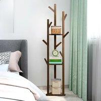 Livingandhome Standing Wood Cloth Hat Rack with 3 Storage Shelves, Brown