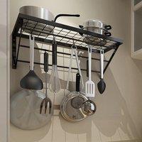 Wall Mounted Iron Hanging Pot Pan with 10 Hooks