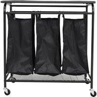 Black 3 Bag Wheeled Laundry Sorter Cart with Ironing Board