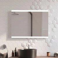 Rectangular Frameless Anti-Fog LED Vanity Mirror with Clock,80x60
