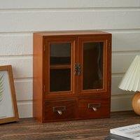 Retro Wooden Desktop Storage Organizer with Drawers