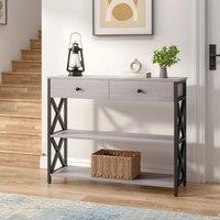 Rustic Grey Narrow Wooden Console Table with Drawers