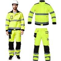 Working Suit for Men Electrician with Reflector Reflective Jacket for Work and Hi Vis Cargo Pants with Knee Pads
