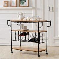 3 Tier Kitchen Drinks Trolley with Wine Bottle Storage Rack Wheeled for Dining Room, Living Room