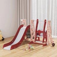 Red Kids Swing and Slide Set with Basketball Hoop
