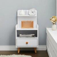 White Wooden Bedside Table with a Shelf and Drawer 36.5 cm W x 30 cm D x 69 cm H