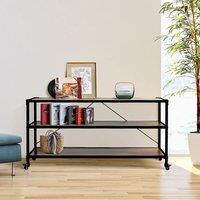 3-Tier Wood Storage Rack with Lockable Wheels for Entryways Bedrooms