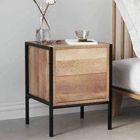55CM Brown Metal Frame Wood Industrial Bedside Table with 2 Drawers