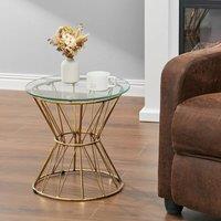 Modern Round Tempered Glass Side Table Steel Leg,Gold