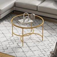 Gold Modern Round Tempered Glass Coffee Table for Living Room
