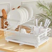 2-Tier Metal Dish Rack with Utensil Holder Dish Drainer