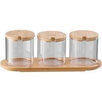 3Pcs Glass Spice Jars Seasoning Box Set with Bamboo Spoons