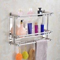 2 Tier Wall Mounted Bathroom Shelf with Towel Bars