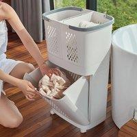 3 Grid Laundry Basket Retractable Compartment Washing Cloth Storage Bag