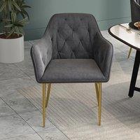 Velvet Soft Padded Dining Chair Gold Metal Legs, Grey