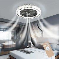 Round Crystal Flush Mount LED Ceiling Fan Light