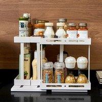 Multifunctional Rotating Storage Rack 2 Tier Pull-out Storage Shelf