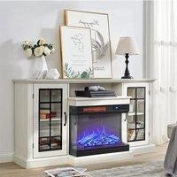 Electric Fire Suite 3 Sided Fireplace Heater with Fire Surround Set Fireplace TV Stand Cabinet with