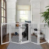 White 280cm 5 Panel Wooden Folding Pet Playpen