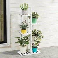 Rustic Wooden Multi-Tiered Potted Plant Stand High and Low Shelf Design for Indoor and Outdoor Use