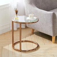 Round Glass Side Table Metal Leg, Rose Gold