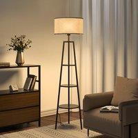 Round Shelf Floor Lamp with Fabric Lampshade