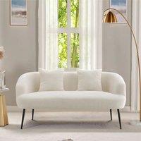 White Teddy Fabric Loveseat with Metal Legs