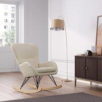 Beige Modern Faux Wool Rocking Chair with Cushion