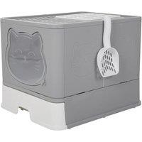 Grey Large Hooded Cat Litter Box Litter Tray with Scoop Odour Removal