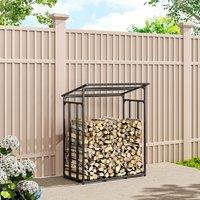 Livingandhome Grey 110cm Garden Metal Tube Firewood Rack with Roof